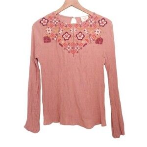 Harper Heritage Pink Embroidered Long Sleeve Blouse Size Small